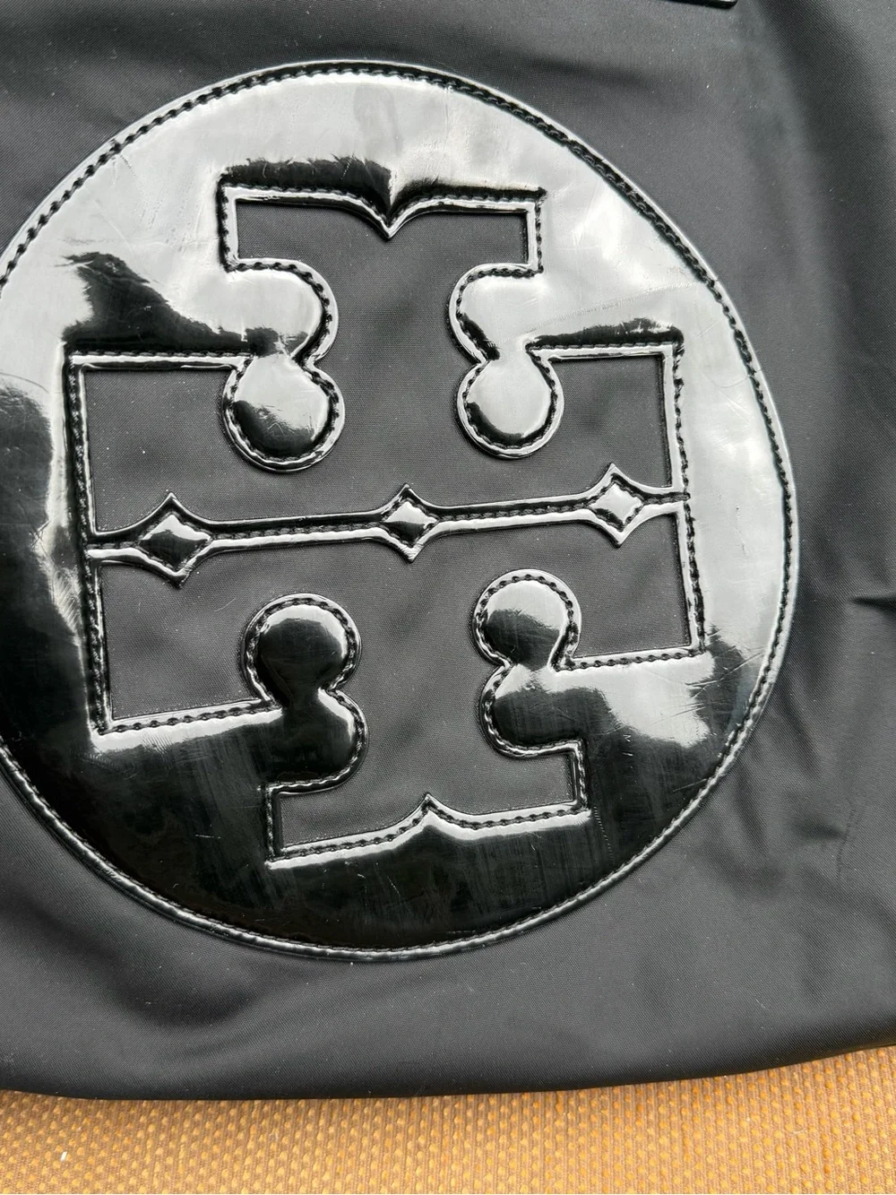 Tory Burch Large Nylon expandable Black Patent Trim Logo Tote